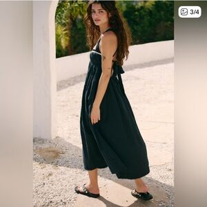 NEW Free People Poppy Seersucker Midi Black Dress women size XS
